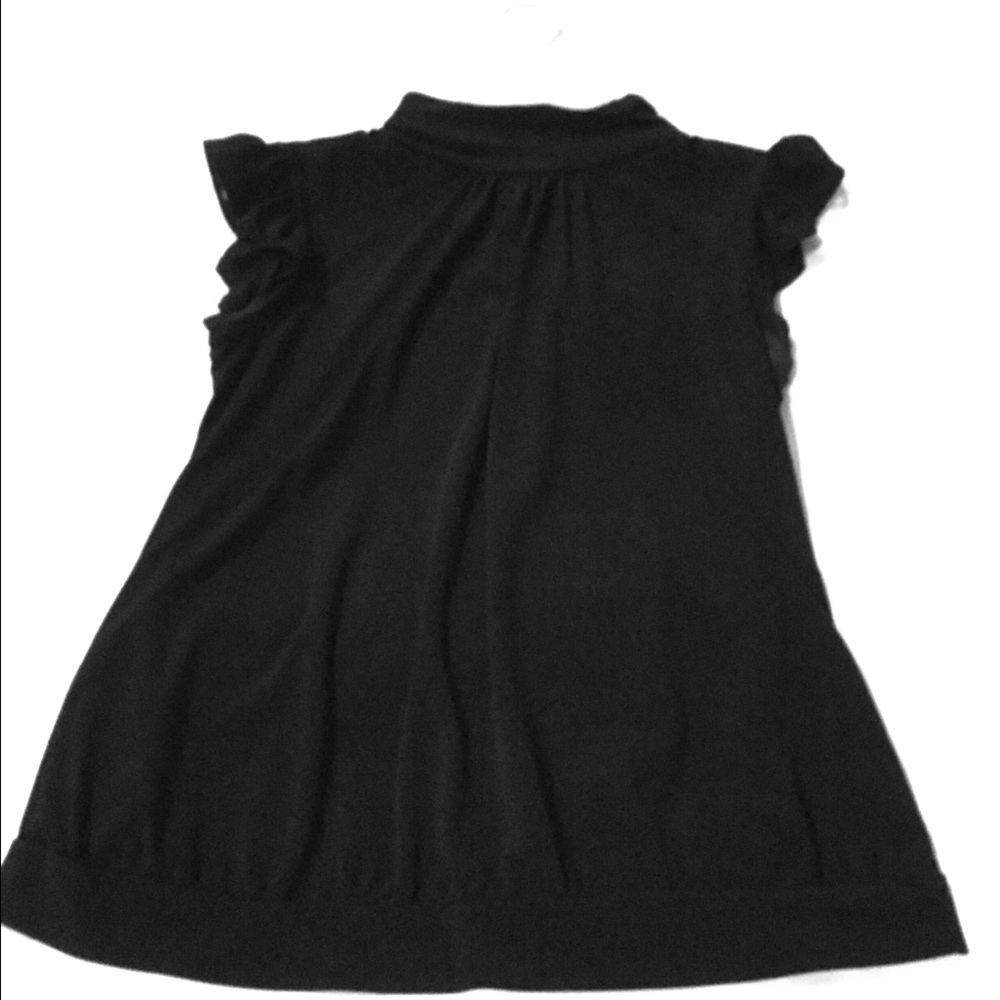 Black ruffled short sleeve high collar dress shirt